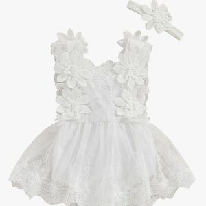 White Lace Baby Romper with Floral Details
Baptism Dress